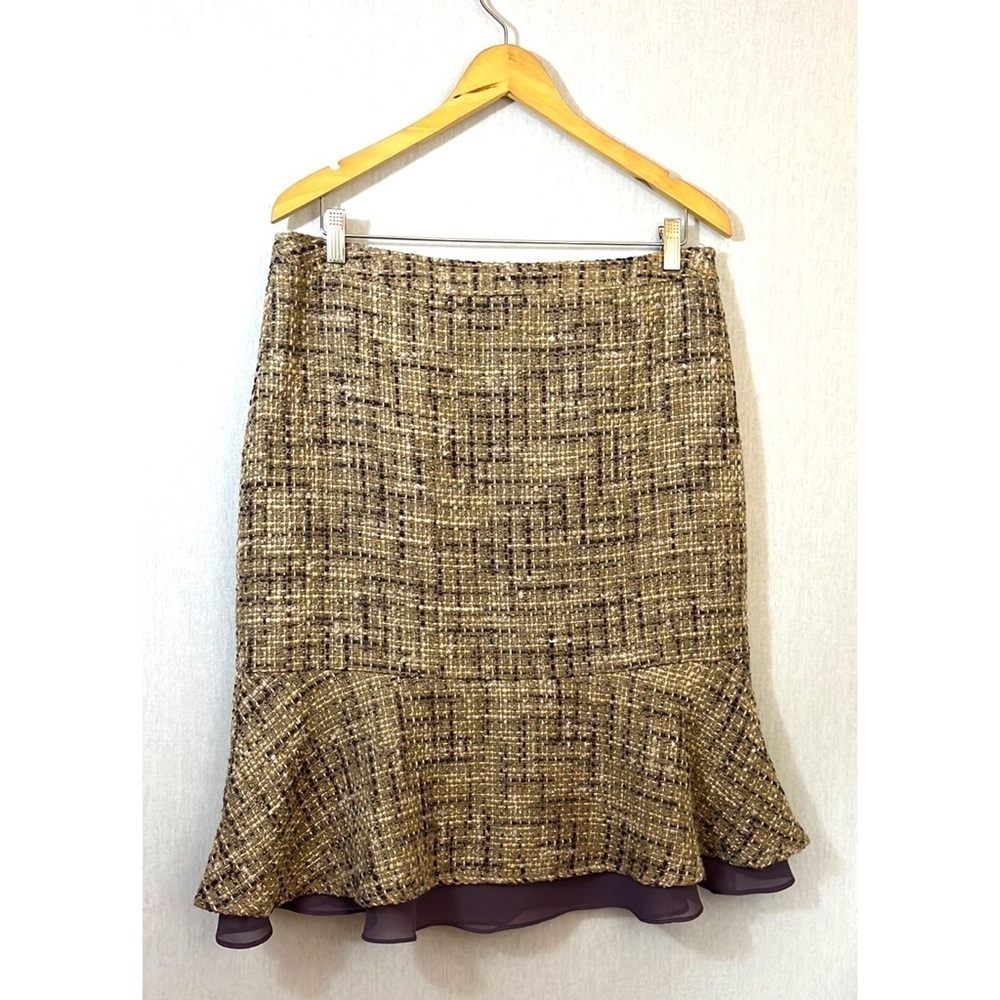 Tara Ryan purple chiffon ruffle hem tweed skirt